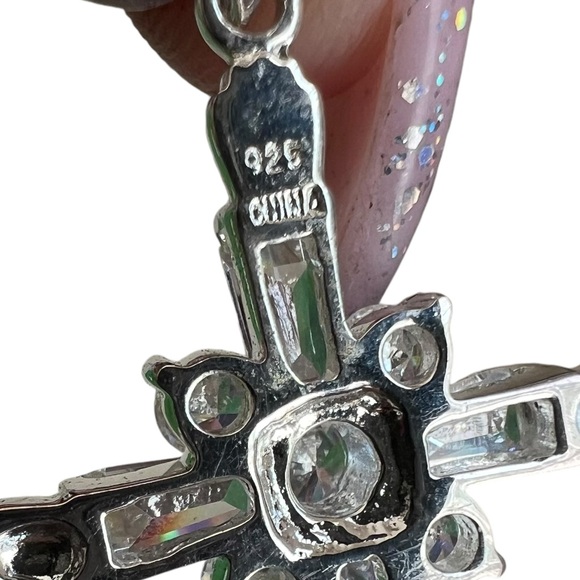 New Solid Sterling Silver 925 with Cubic Zirconia Stones Cross Pendant - Picture 2 of 6